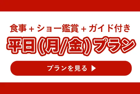 食事+ショー観賞+ガイド付き 平日限定プラン